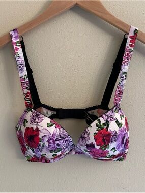 Victorias Secret Bra Very Sexy Push Up Floral Rhinestones 34B VS Lingerie